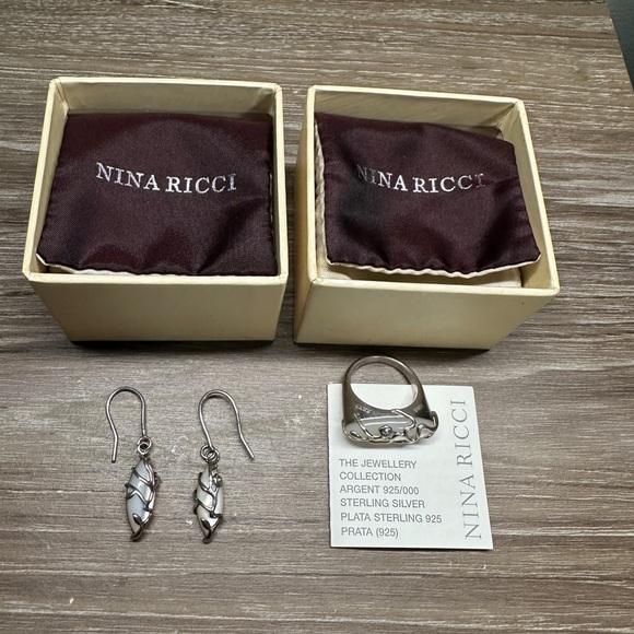 Nina Ricci Jewelry - Nina Ricci Sterling Silver Jewelry Set Earrings & Ring (925)with Original Box